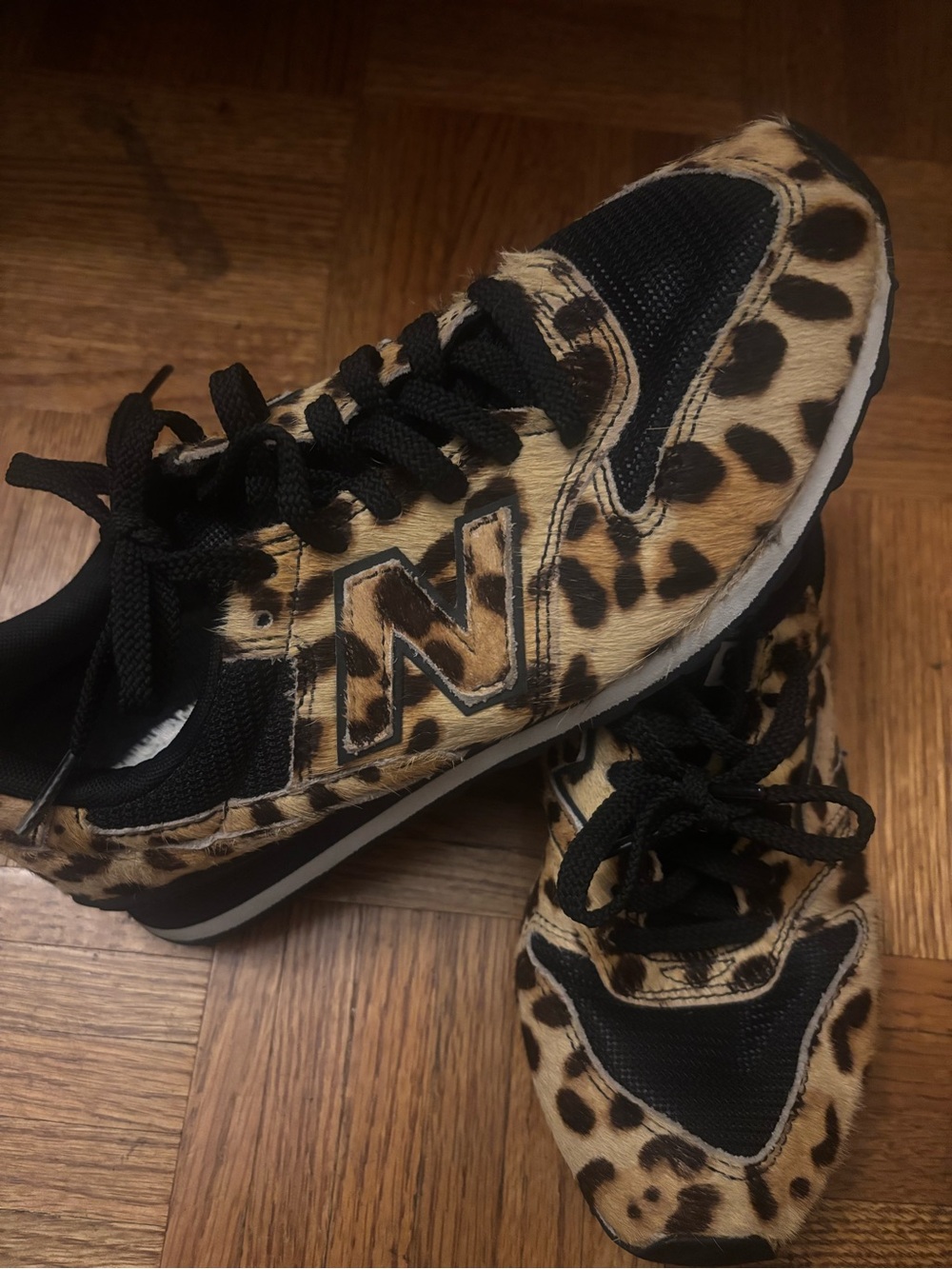 New Balance Leopard-Print Runners - Black & Tan Womens 7.5. No Insoles